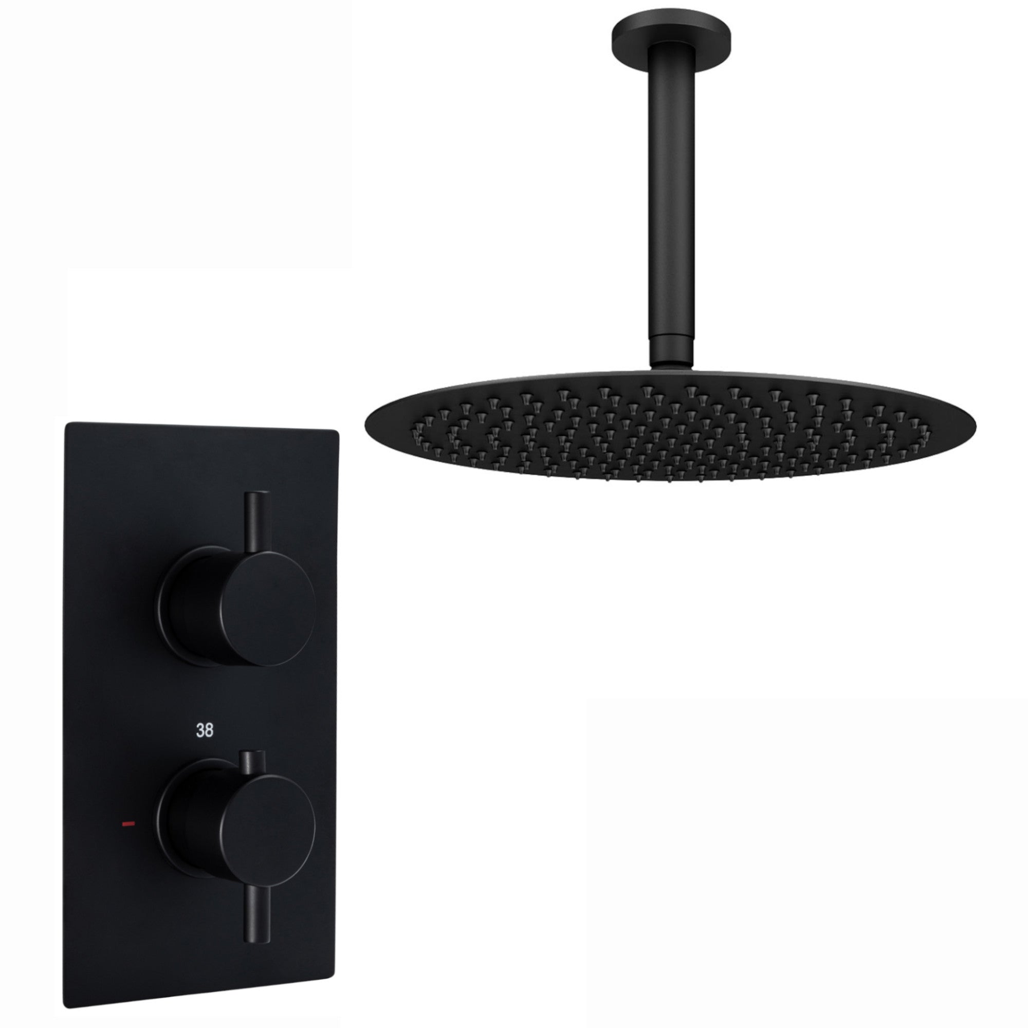 Naples Contemporary Round Concealed Thermostatic Shower Set Ceiling Fixed 8" Shower Head - Matt Black (1 Outlet)